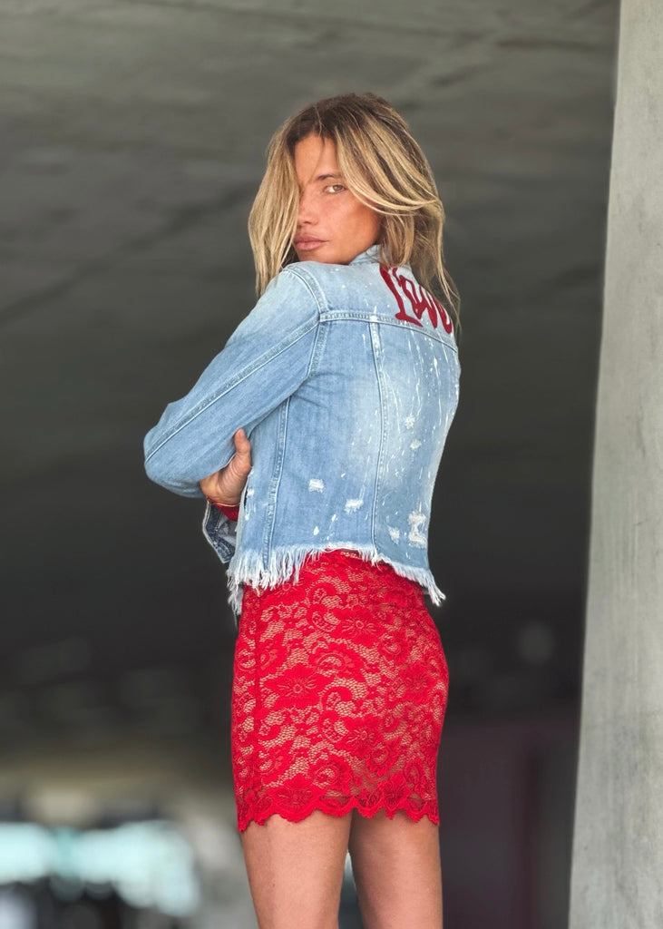 Red denim matching two piece | Fashion outfits, Clothes, Outfits