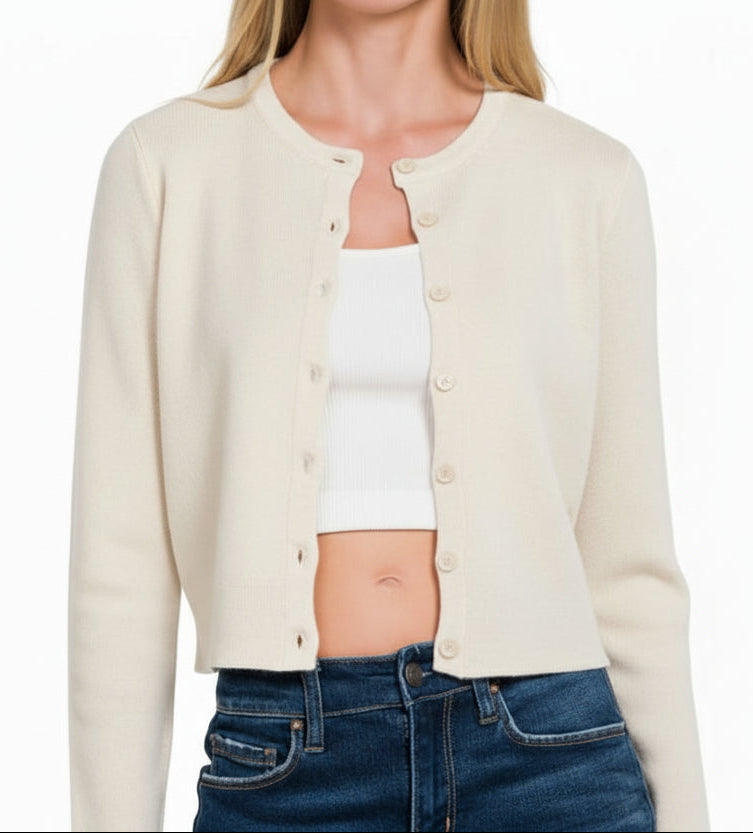 Ann Crewneck Long Sleeve Cardigan Light Taupe