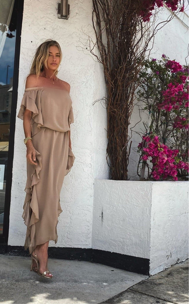taupe chiffon dress Lucy Long Dress Taupe (Double Chiffon) Ramona LaRue