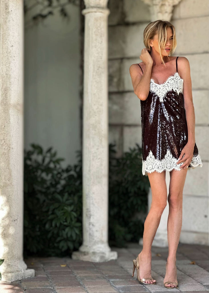 Lexi Mini Sequin Lace Dress Plum – Ramona LaRue