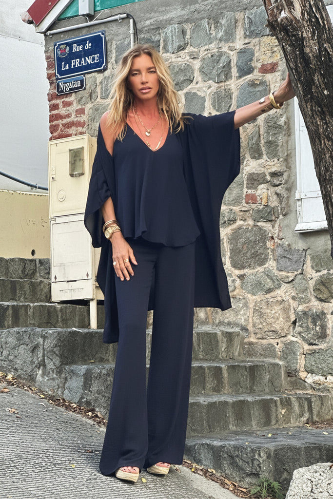 Tara Top Navy (Double Chiffon)