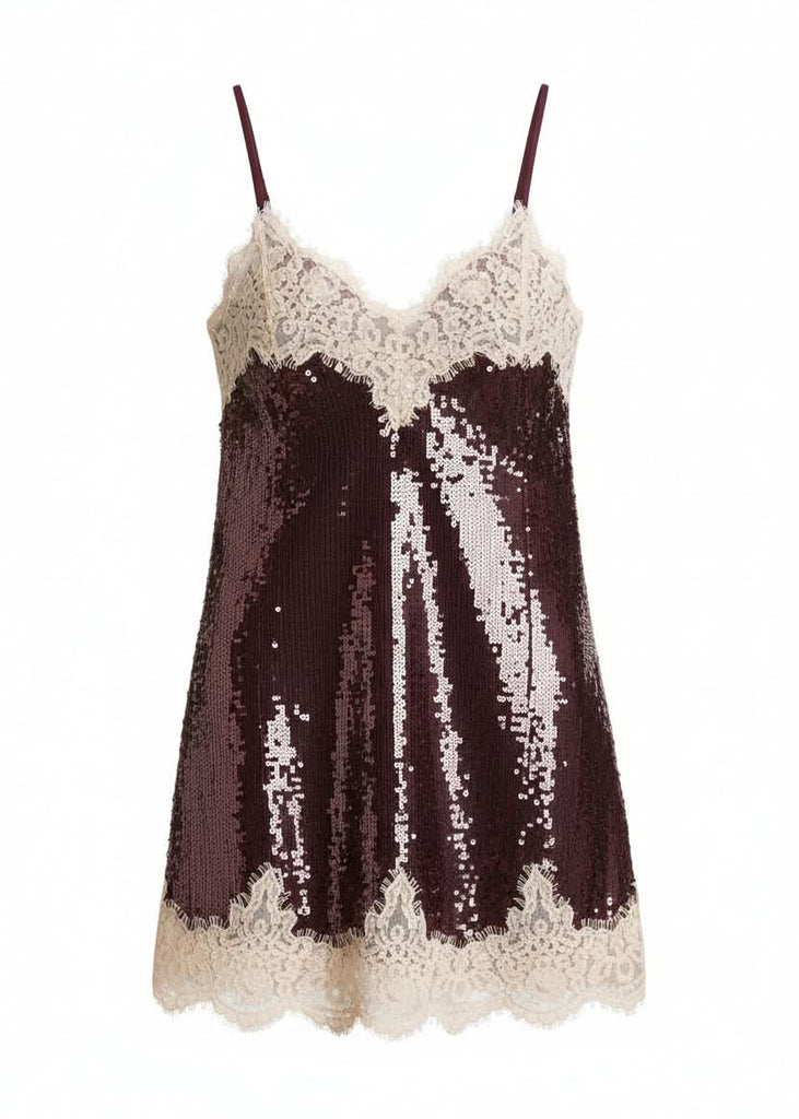 chinese dress ladies Lexi Mini Sequin Lace Dress Plum – Ramona LaRue