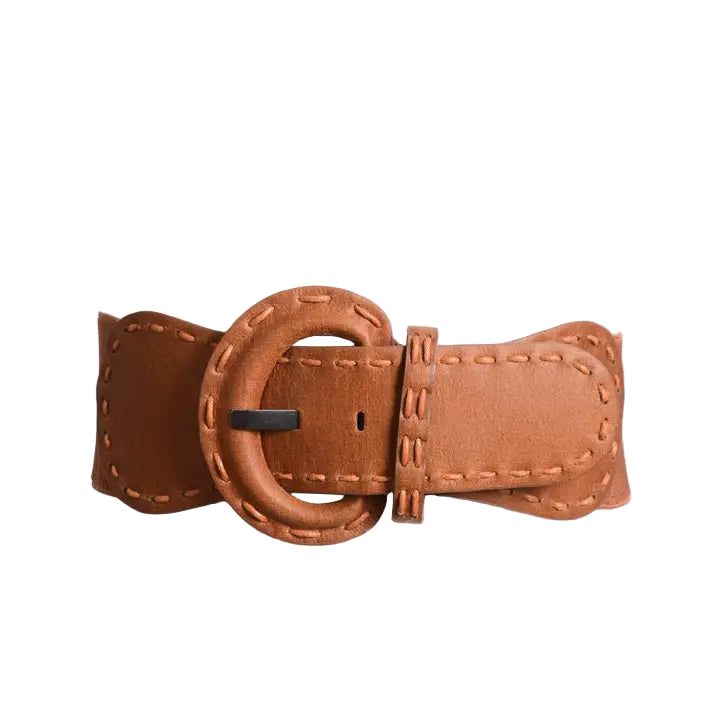 Western Distressed Elastic Belt Camel