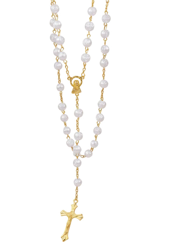 Golden Rose Rosary Necklace