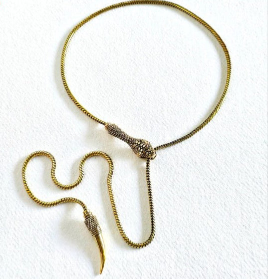 Golden Serpent Horn Lariat Necklace